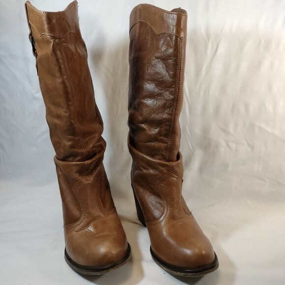 Steve Madden Cognac Leather Slouchy Cowboy Boots - Picture 3 of 9